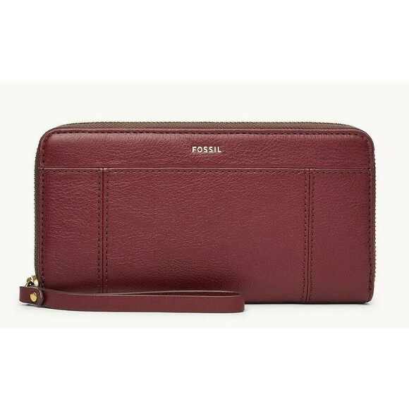 New Fossil Jori Zip Clutch wristlet RFID Wallet Wine - Picture 1 of 2